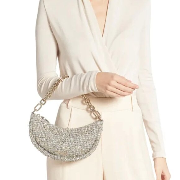 Kate Spade Smile Crossbody Bag Small Silver Metallic Tweed Chain Strap Org Pkg - Picture 2 of 13